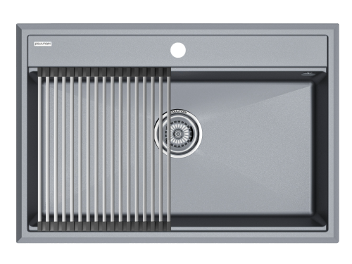 Кухонная мойка + коландер Paulmark PM117551-GRM+R375-BS 75х50 цвет серый